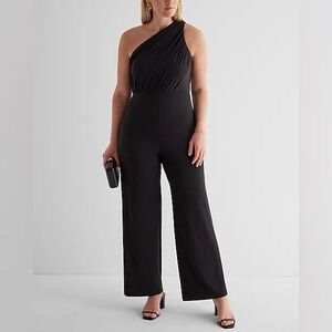 NEW Express Black One Shoulder Ruched Wide Leg Jumpsuit Small Sleeveless